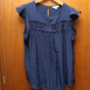 Navy Lace and Ruffle Tank Top